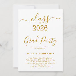 Class of 2026 Gold Script Modern Graduation Party 招待状