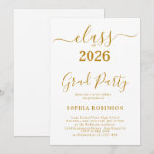 Class of 2026 Gold Script Modern Graduation Party 招待状 (正面/裏面)