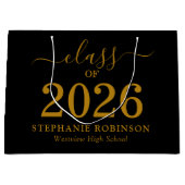 Class of 2026 Gold Script On Black Graduation  ラージペーパーバッグ (正面)