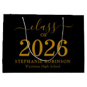 Class of 2026 Gold Script On Black Graduation  ラージペーパーバッグ (裏面)