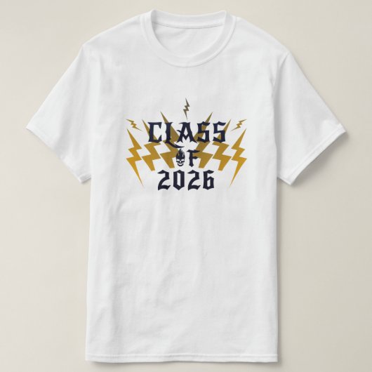 Class Of 2026 Graduate Cool Lightning Rocker White Tシャツ (デザイン正面)