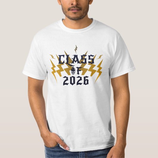 Class Of 2026 Graduate Cool Lightning Rocker White Tシャツ (正面)