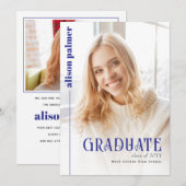 Class of 2026 GRADUATE minimalist blue photo 案内状 (正面/裏面)