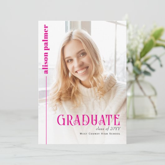 Class of 2026 GRADUATE minimalist hot pink photo 案内状 (スタンド正面)