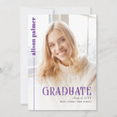Class of 2026 GRADUATE minimalist purple photo 案内状 (正面)
