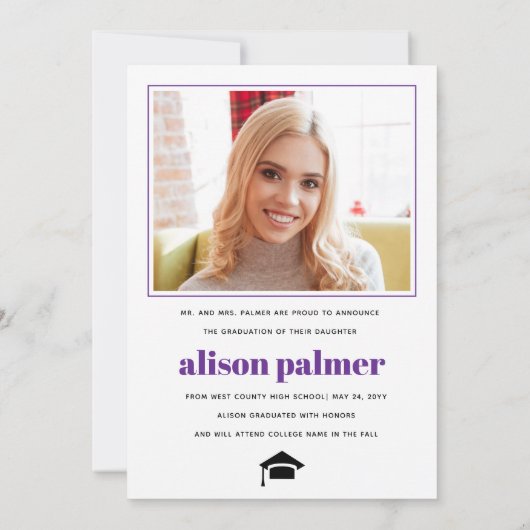 Class of 2026 GRADUATE minimalist purple photo 案内状 (裏面)