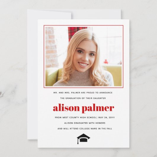 Class of 2026 GRADUATE minimalist red photo 案内状 (裏面)