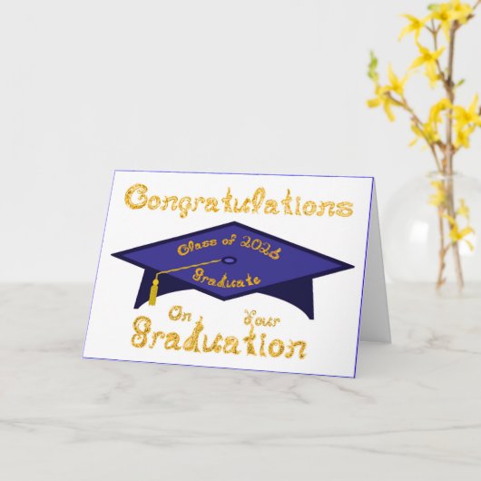 Class of 2026 Graduate Navy Blue Gold カード (黄色い花)