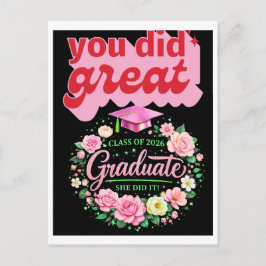 Class of 2026 Graduate She Did It Pink Floral Grad 案内ポストカード