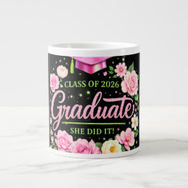 Class of 2026 Graduate She Did It Pink Floral mug ジャンボコーヒーマグカップ