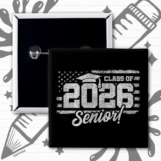 Class of 2026 Graduation American Flag Senior 2026 缶バッジ