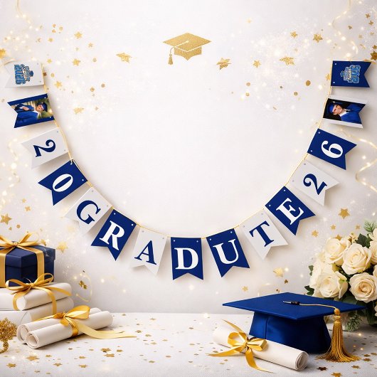 Class of 2026 Graduation Banner in Blue and White  バンティングフラッグ