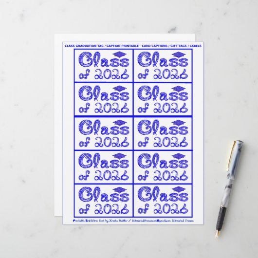 Class of 2026 Graduation Blue Tag Captions Paper (正面/裏面インサイチュ)