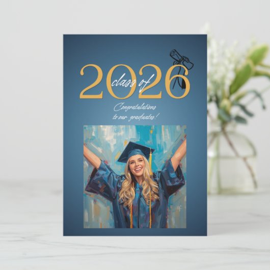 Class of 2026 Graduation Celebration Modern Blue & 招待状 (スタンド正面)