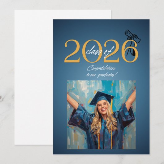 Class of 2026 Graduation Celebration Modern Blue & 招待状 (正面/裏面)