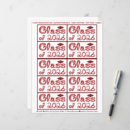 Class of 2026 Graduation Crimson Red Tag Captions (正面/裏面インサイチュ)