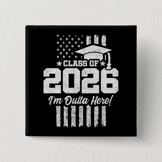 Class of 2026 Graduation Distressed Flag Design 缶バッジ (正面)