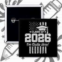 Class of 2026 Graduation Distressed Flag Design 缶バッジ