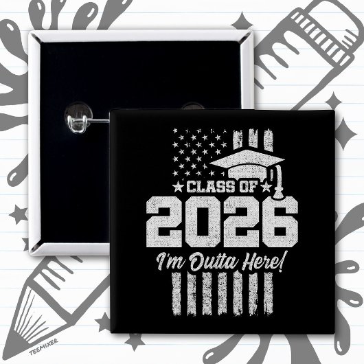 Class of 2026 Graduation Distressed Flag Design 缶バッジ