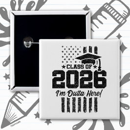 Class of 2026 Graduation Distressed Flag Design 缶バッジ