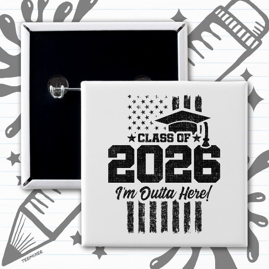 Class of 2026 Graduation Distressed Flag Design 缶バッジ