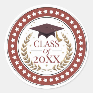 Class of 2026 Graduation Elegant Red and Gold Stic ラウンドシール