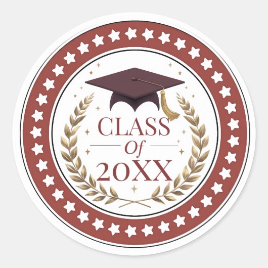 Class of 2026 Graduation Elegant Red and Gold Stic ラウンドシール (正面)