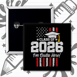 Class of 2026 Graduation Fun Quote Distressed Flag 缶バッジ