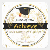 Class of 2026 Graduation Gold Floral Sticker スクエアシール (正面)
