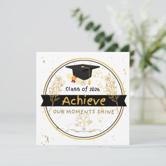 Class of 2026 Graduation Gold Floral Sticker 招待状 (スタンド正面)