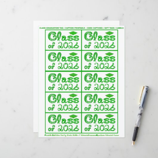 Class of 2026 Graduation Green Tag Captions Paper (正面/裏面インサイチュ)