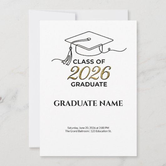 Class of 2026 Graduation Invitation Gold and Black 招待状 (正面)