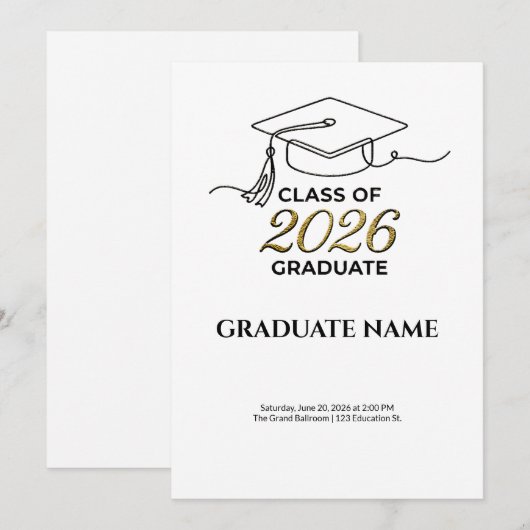Class of 2026 Graduation Invitation Gold and Black 招待状 (正面/裏面)