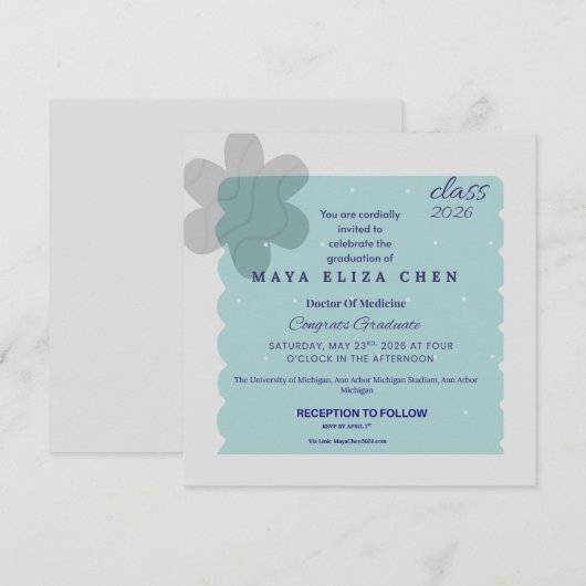 Class of 2026 Graduation Party Invitation | Modern 招待状 (正面/裏面)