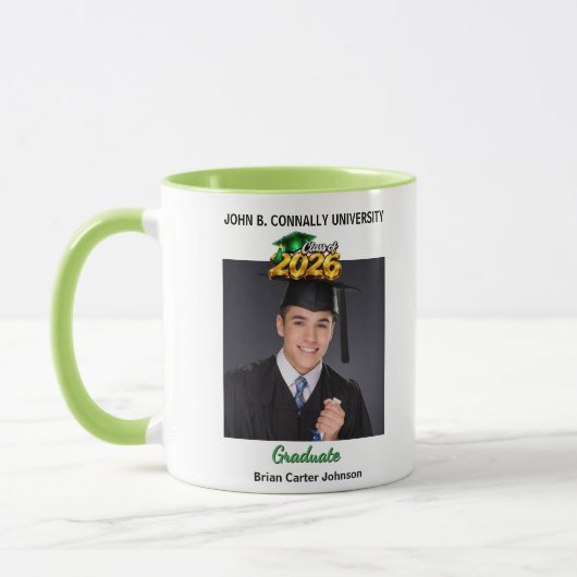 Class of 2026 Graduation Photo Green Script Gradua マグカップ (左)
