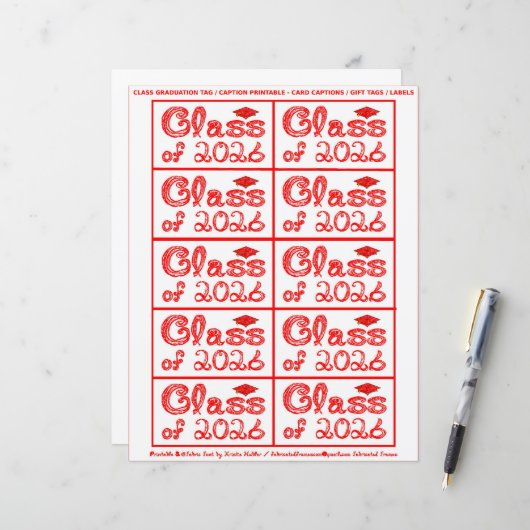 Class of 2026 Graduation Red Tag Captions Paper (正面/裏面インサイチュ)