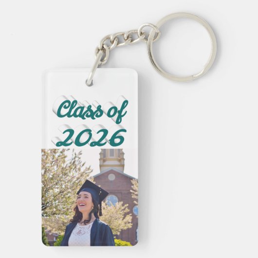 Class of 2026 green script graduation photo キーホルダー (裏面)