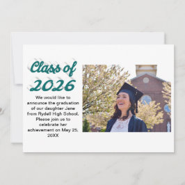 Class of 2026 green script  graduation photo 招待状