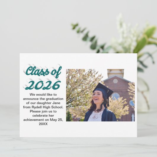 Class of 2026 green script  graduation photo 招待状 (スタンド正面)