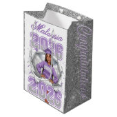 Class of 2026 Lavender & Silver Senior Graduation  ミディアムペーパーバッグ (正面アングル)