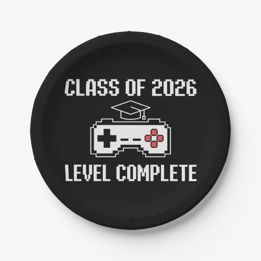 Class Of 2026 Level Complete Gaming Graduation ペーパープレート (正面)