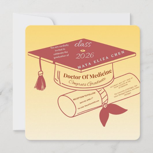 Class of 2026 Medical Graduation Invitation Custom 招待状 (正面)