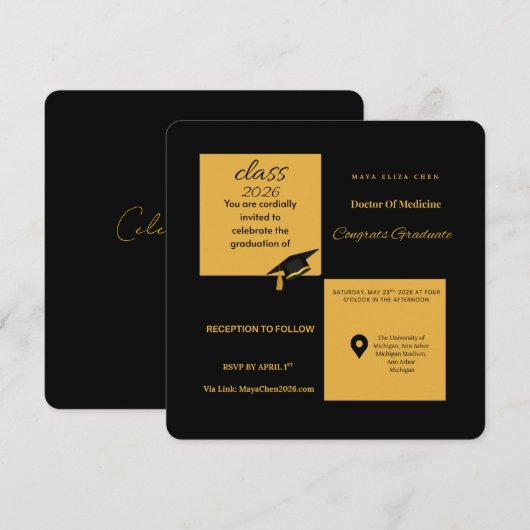  Class of 2026 Medical School Invite | Elegant Sq 招待状 (正面/裏面)