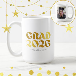 Class of 2026 Photo Black and Gold Typography コーヒーマグカップ
