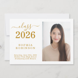 Class of 2026 Photo Gold Graduation Announcement 招待状