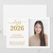 Class of 2026 Photo Gold Graduation Announcement 招待状 (正面/裏面)