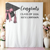 Class Of 2026 Pink Bow Graduation Cap Backdrop タペストリー