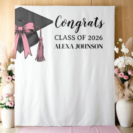 Class Of 2026 Pink Bow Graduation Cap Backdrop タペストリー