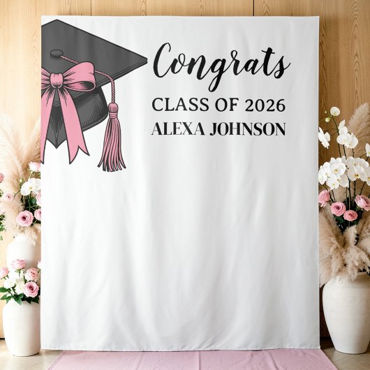 Class Of 2026 Pink Bow Graduation Cap Backdrop タペストリー