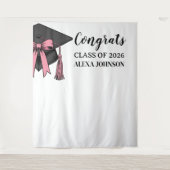 Class Of 2026 Pink Bow Graduation Cap Backdrop タペストリー (正面)